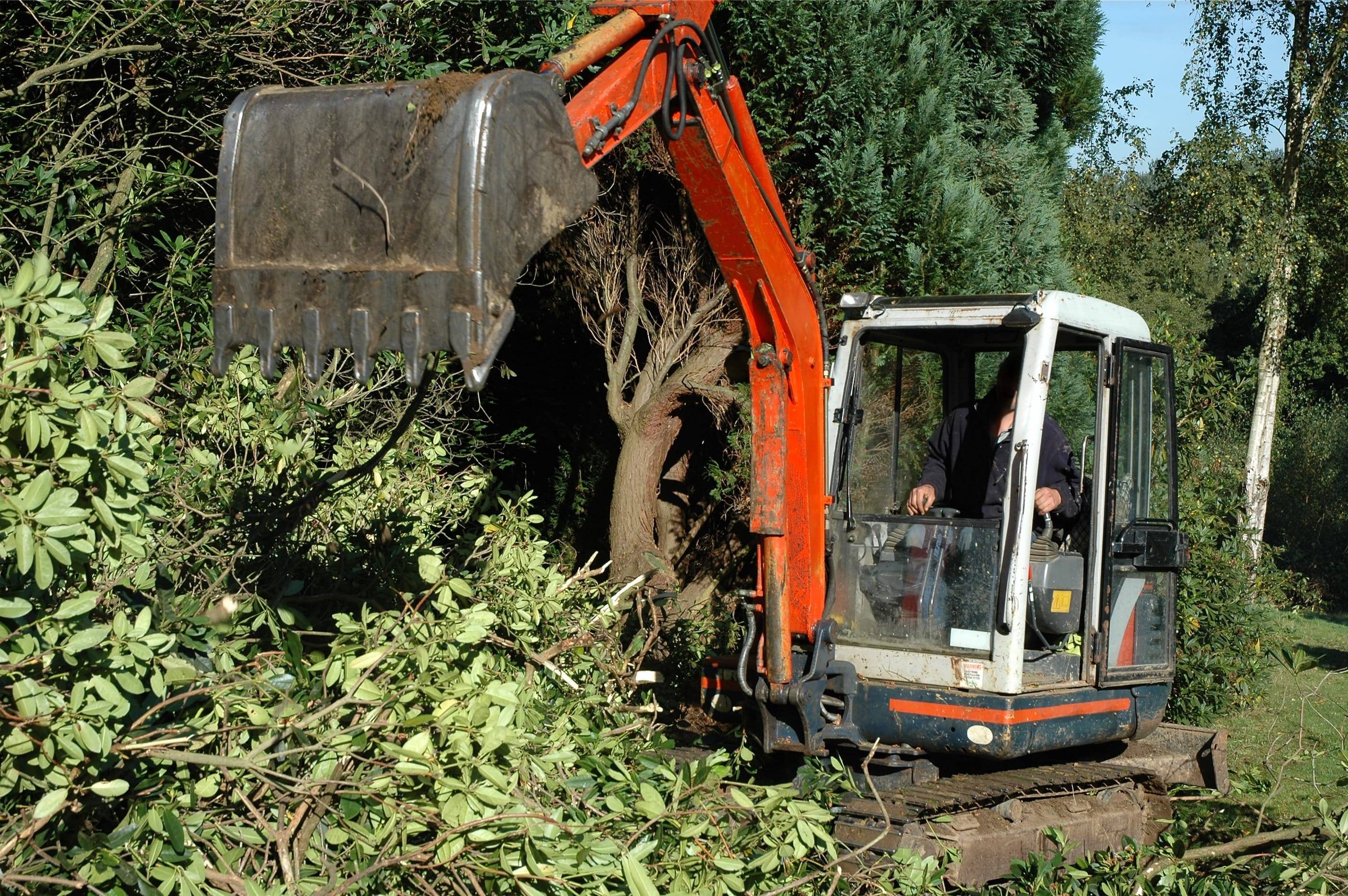 An orange and black excavator.